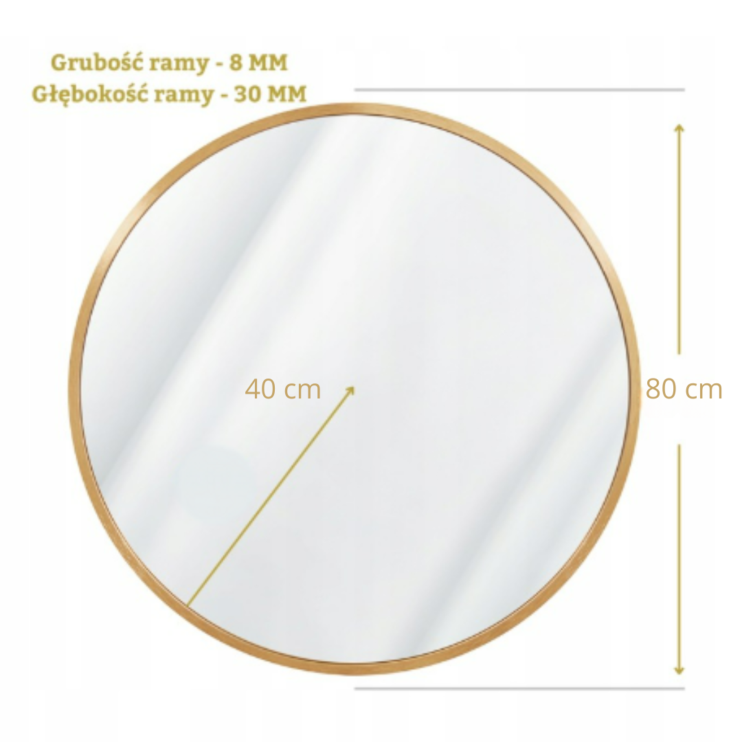 Lustro okrągłe ścienne w złotej aluminiowej ramie 80cm loft salon łazienka