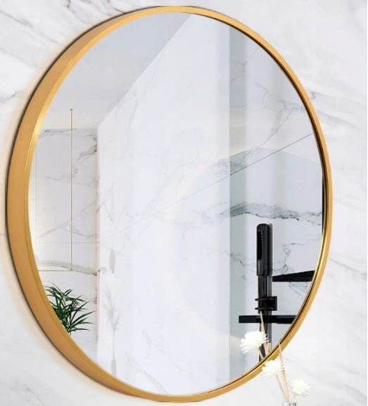 Lustro okrągłe ścienne w złotej aluminiowej ramie 80cm loft salon łazienka