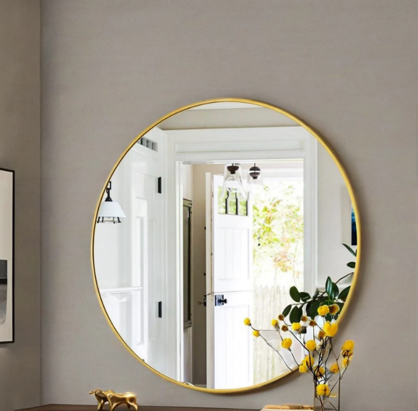 Lustro okrągłe ścienne w złotej aluminiowej ramie 70cm loft salon łazienka