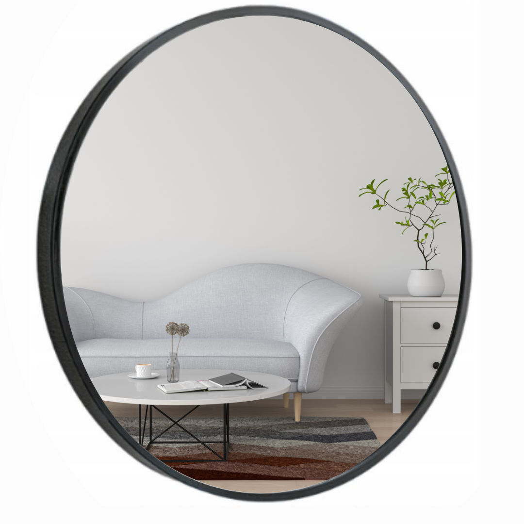 Lustro okrągłe ścienne w czarnej aluminiowej ramie 60cm loft salon łazienka