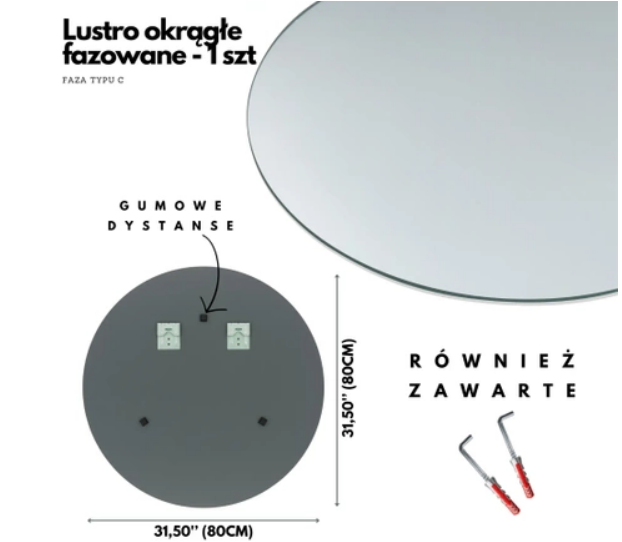 Lustro okrągłe bez ramy