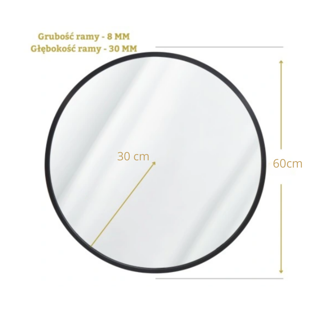 Lustro okrągłe ścienne w czarnej aluminiowej ramie 60cm loft salon łazienka