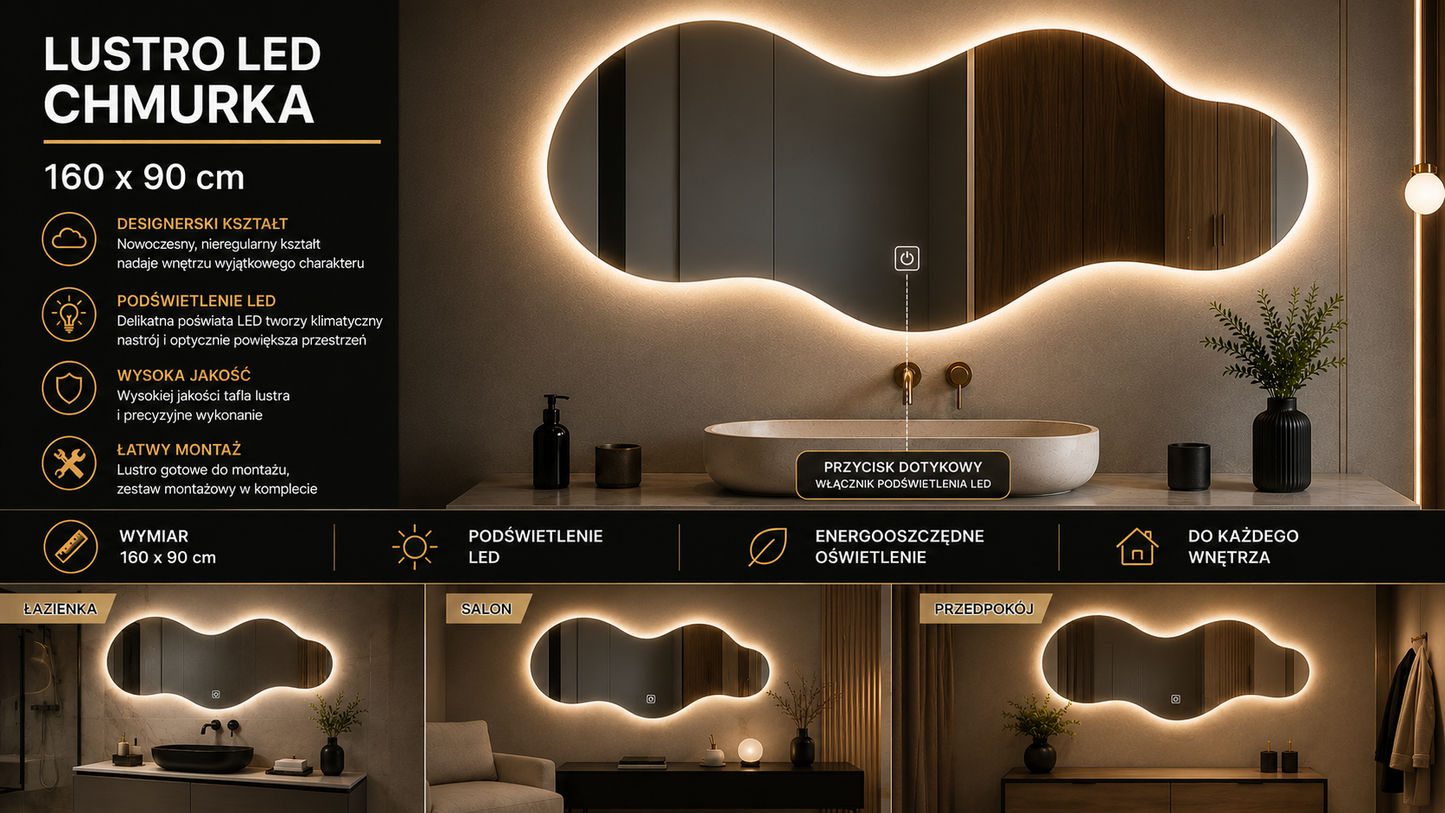Lustro LED w kształcie chmurki