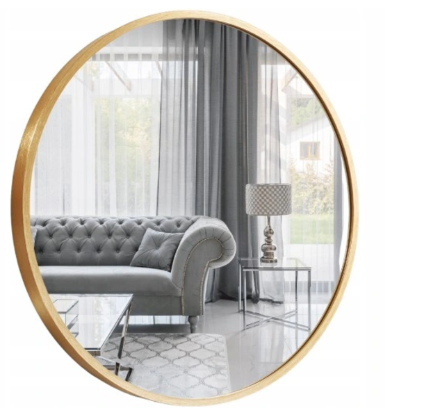 Lustro okrągłe ścienne w złotej aluminiowej ramie 60cm loft salon łazienka