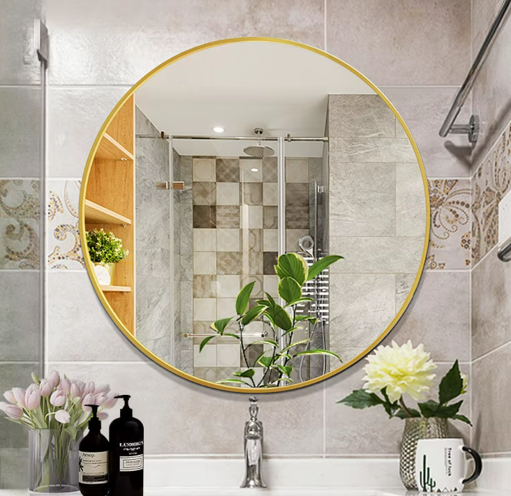 Lustro okrągłe ścienne w złotej aluminiowej ramie 60cm loft salon łazienka