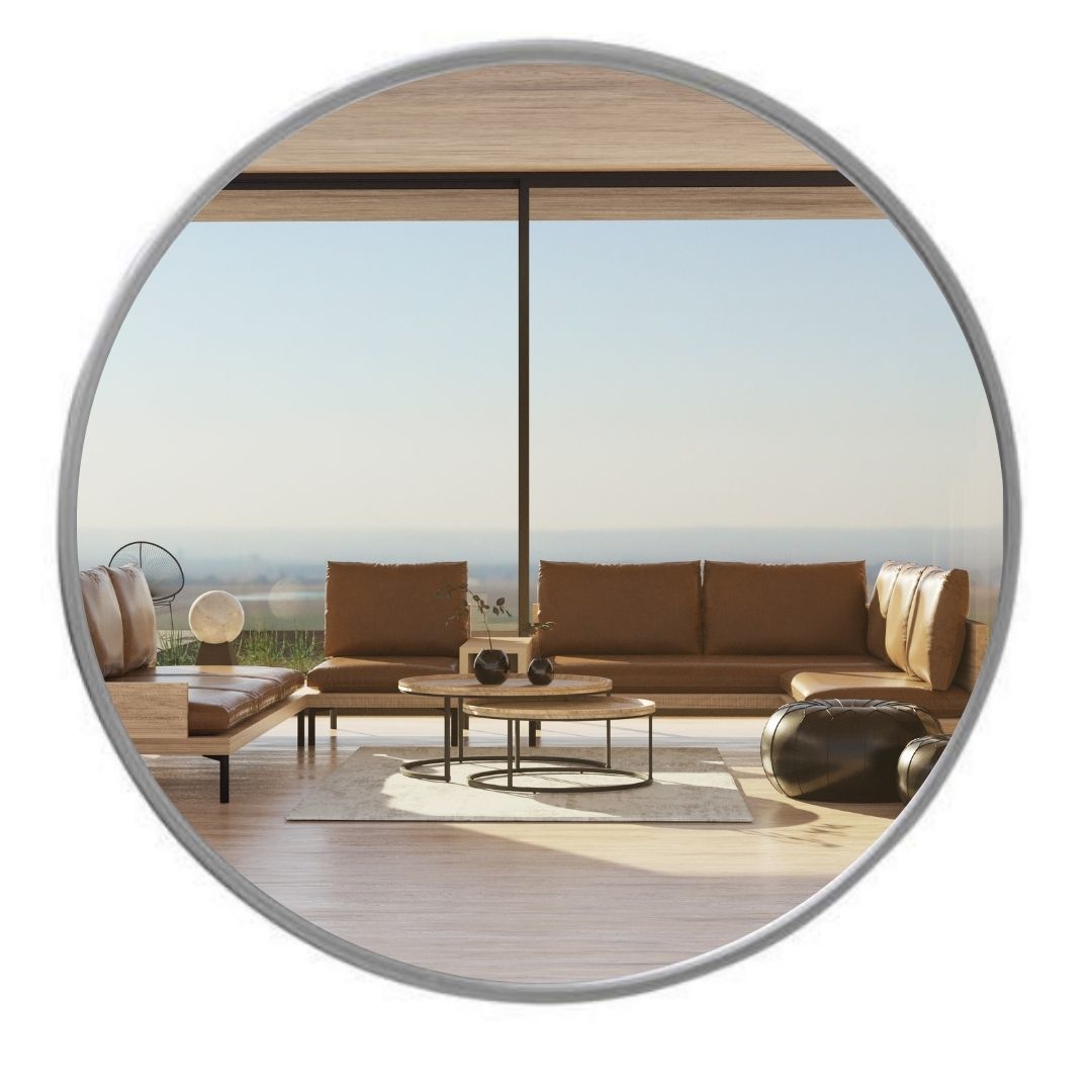 Lustro okrągłe ścienne w srebrnej aluminiowej ramie 60 loft salon łazienka