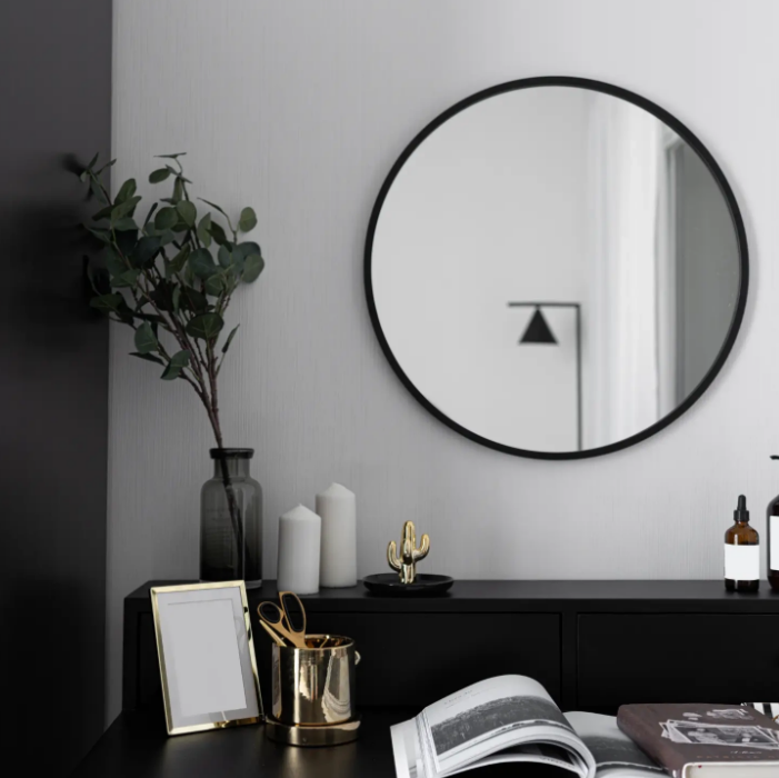 Lustro okrągłe ścienne w czarnej aluminiowej ramie 60cm loft salon łazienka